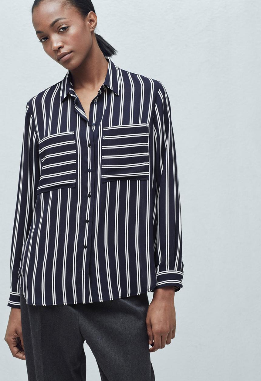 MANGO - Pocket Striped Shirt Blue and White