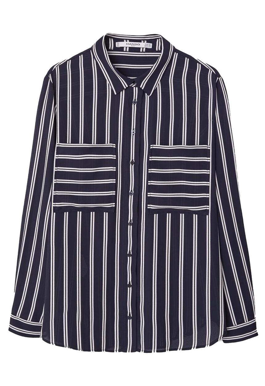 MANGO - Pocket Striped Shirt Blue and White