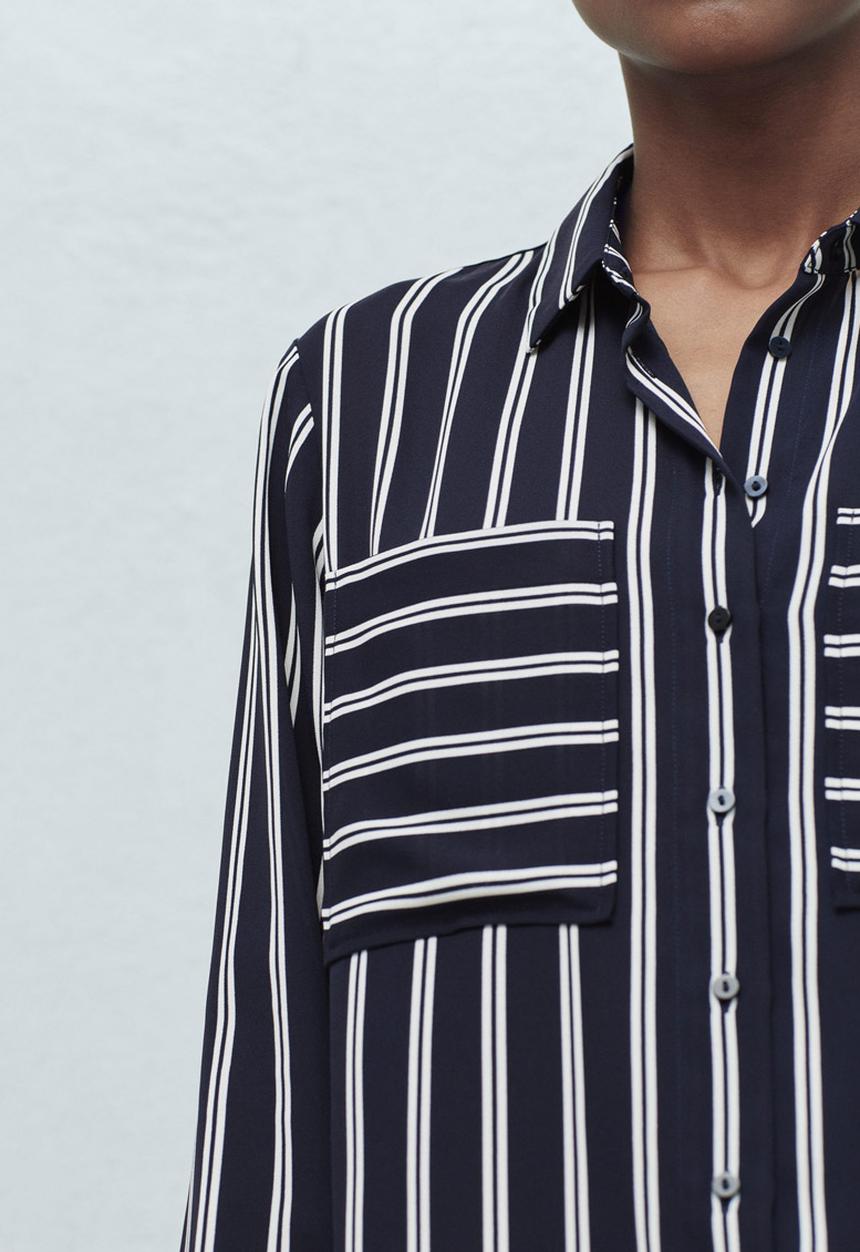 MANGO - Pocket Striped Shirt Blue and White