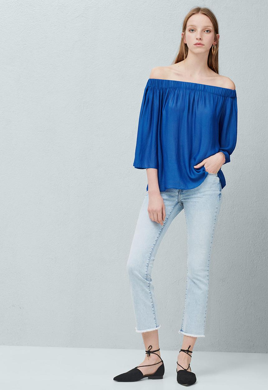 MANGO - Off-the-shoulder Blouse Blue