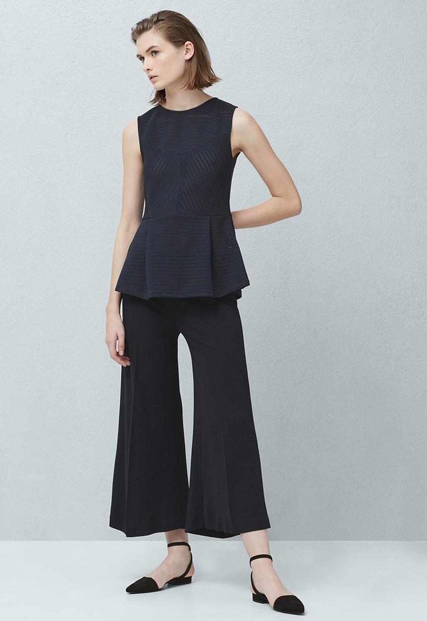 MANGO - Openwork Peplum Top Navy