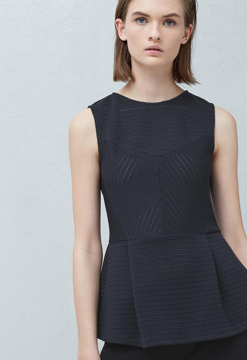 MANGO - Openwork Peplum Top Navy