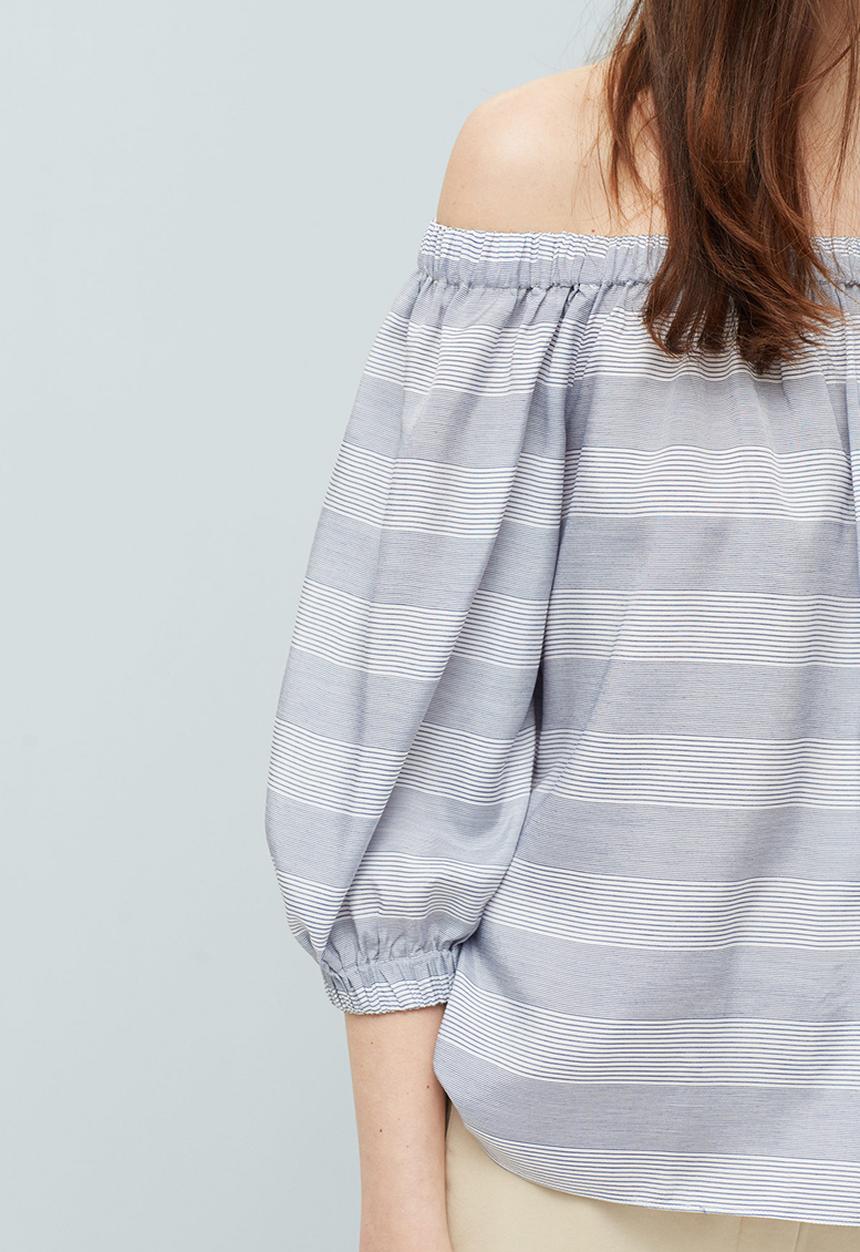 MANGO - Off-the-shoulder Striped Blouse Blue