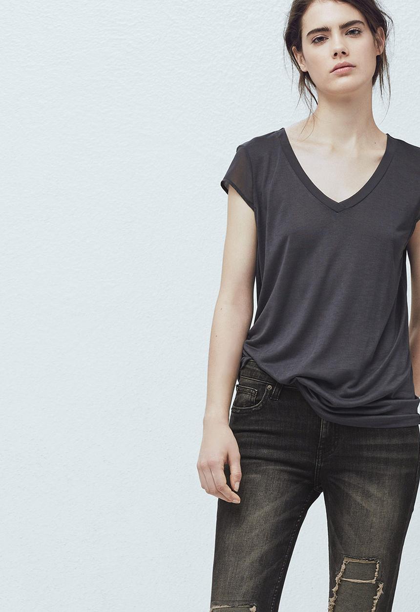 MANGO - Soft Panel T-shirt Dark Grey