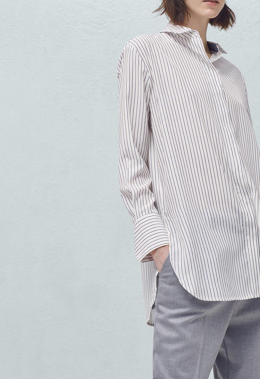 MANGO - Longer Length Striped Shirt Blue and White