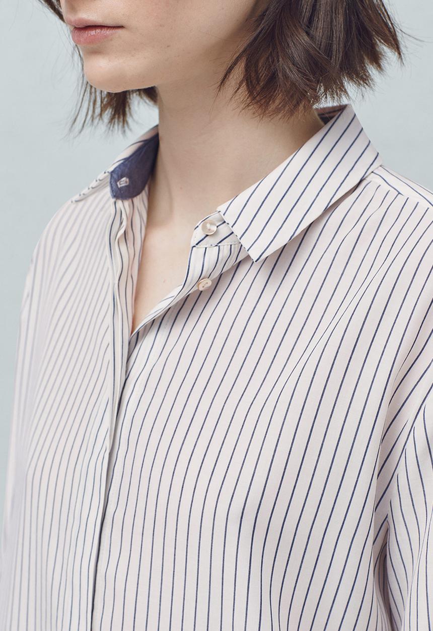 MANGO - Longer Length Striped Shirt Blue and White