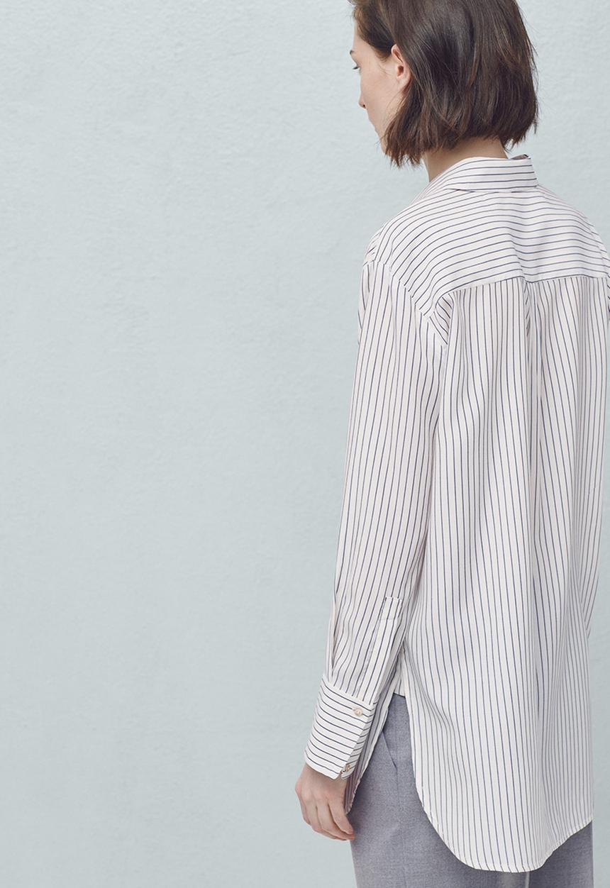 MANGO - Longer Length Striped Shirt Blue and White