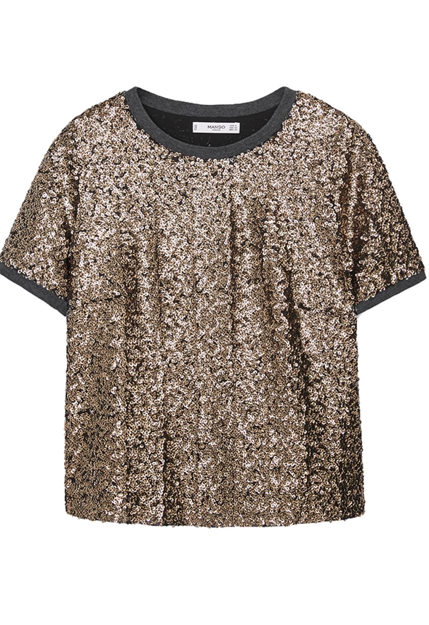 MANGO - Sequin T-shirt Gold
