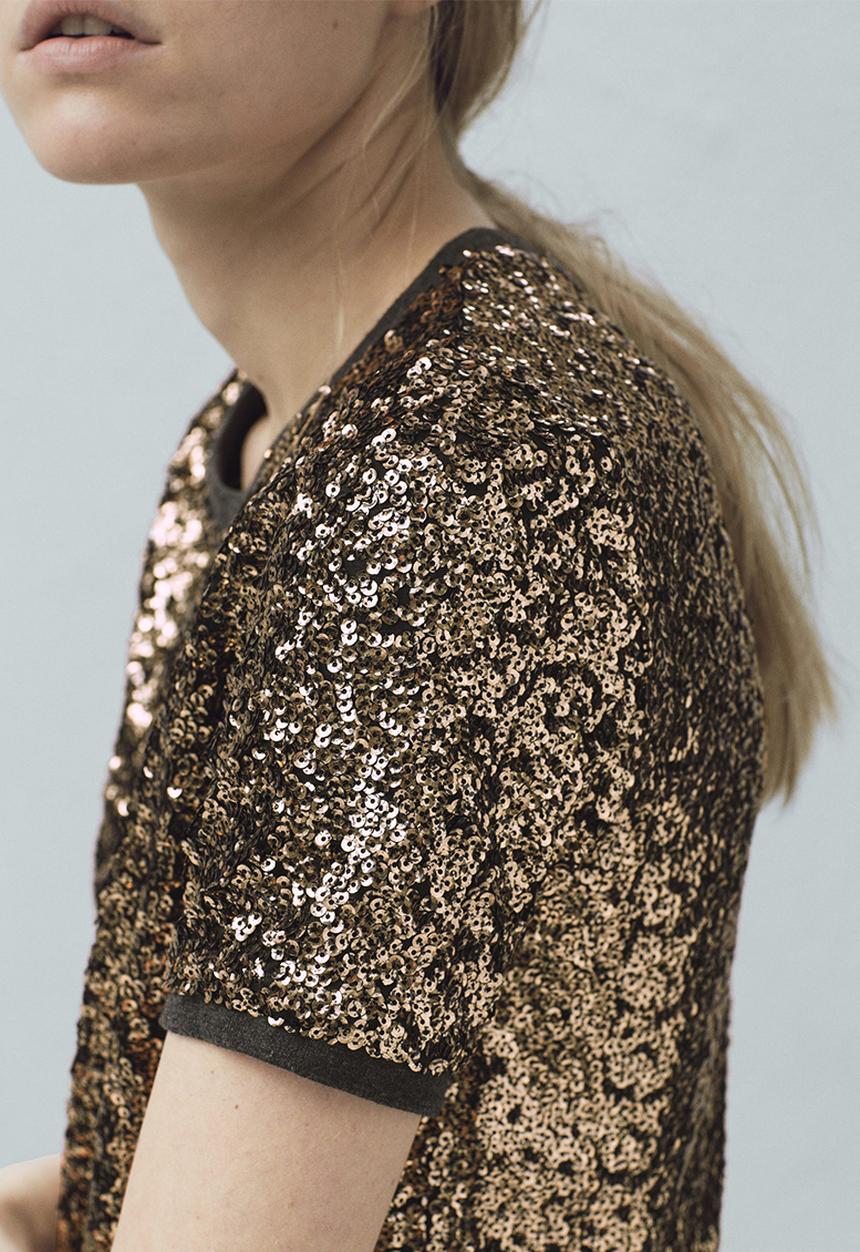MANGO - Sequin T-shirt Gold