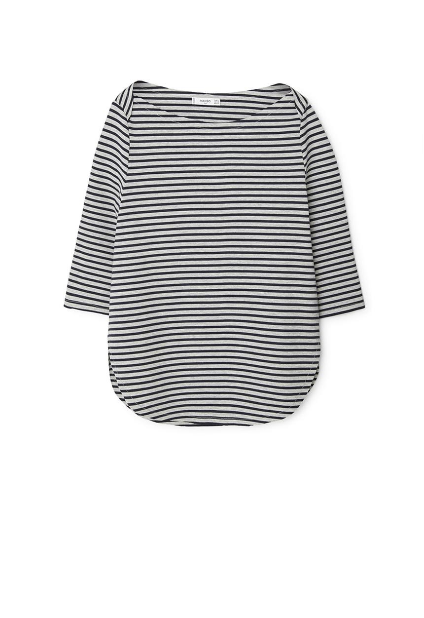 MANGO - Striped Cotton Blouse Blue and Grey
