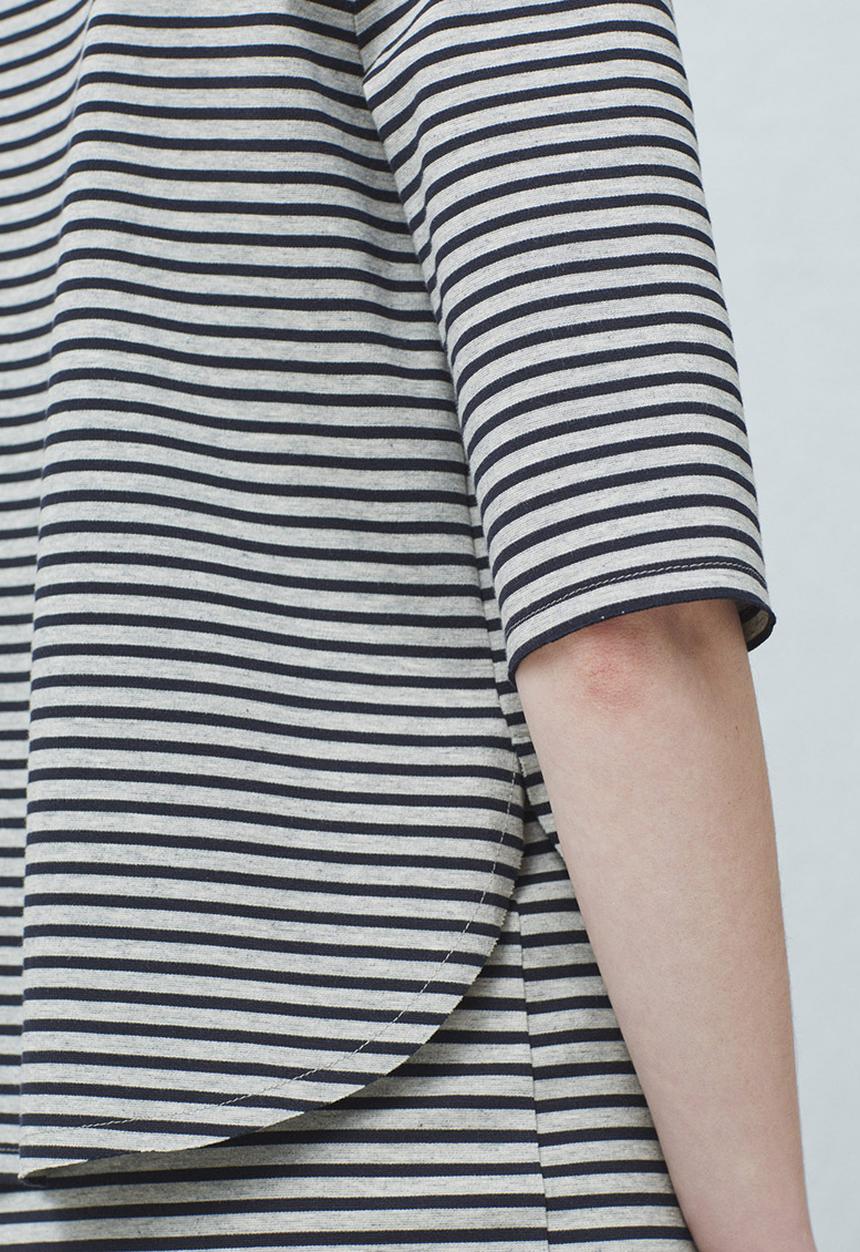 MANGO - Striped Cotton Blouse Blue and Grey