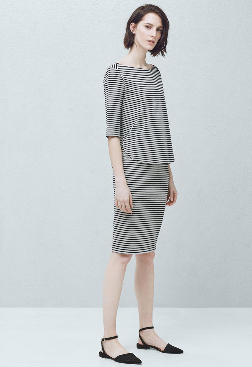 MANGO - Striped Cotton Blouse Blue and Grey