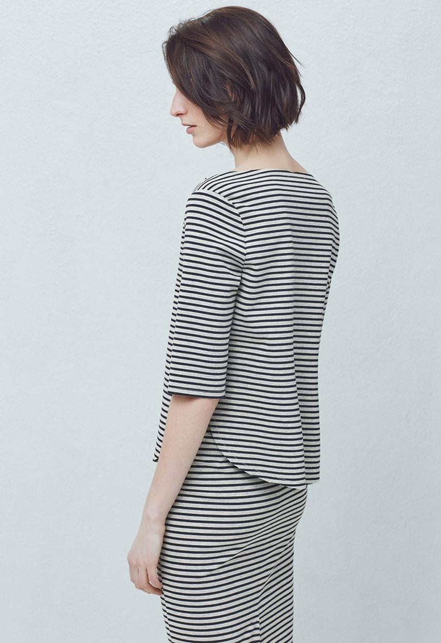 MANGO - Striped Cotton Blouse Blue and Grey