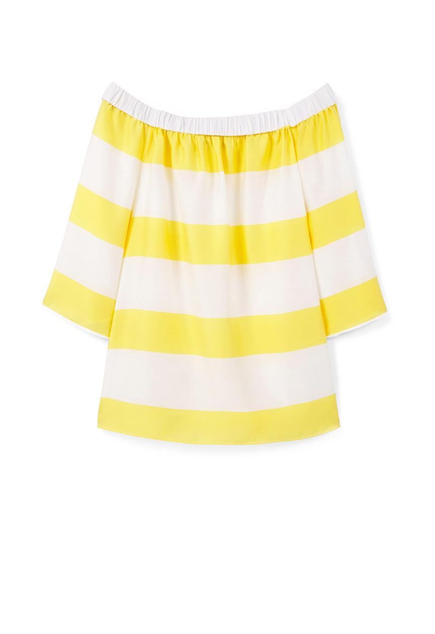 MANGO - Off-the-shoulder Striped Blouse Yellow and White