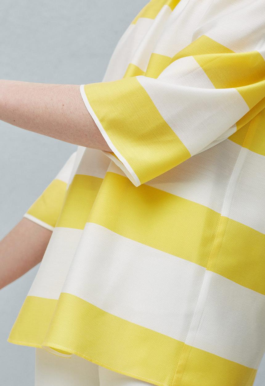 MANGO - Off-the-shoulder Striped Blouse Yellow and White