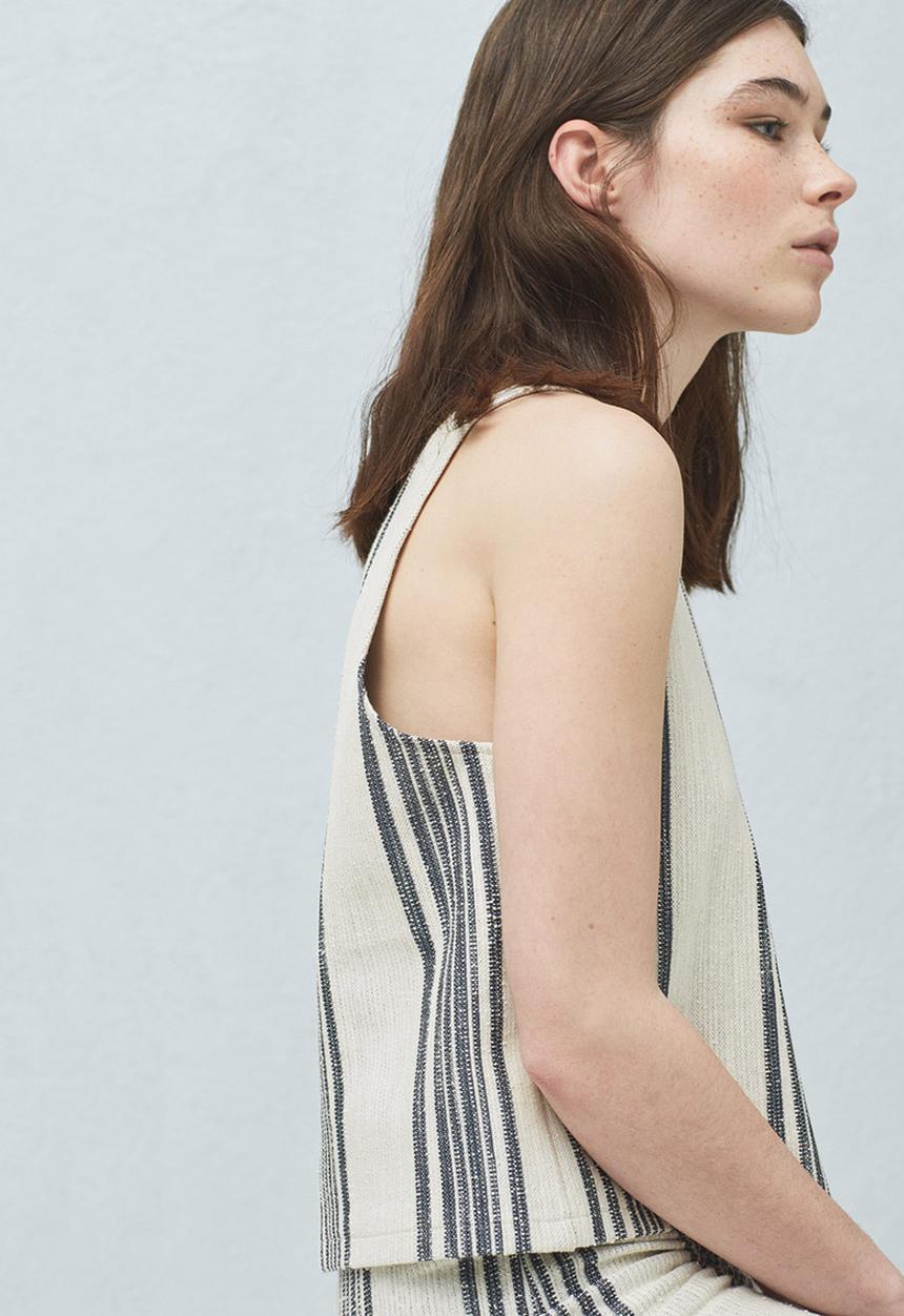 MANGO - Striped Tank Top Black and White