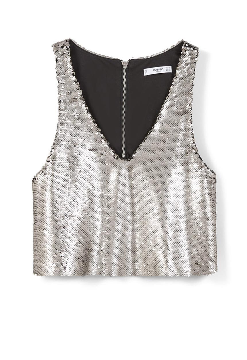 MANGO - Reversible Sequins Top Silver
