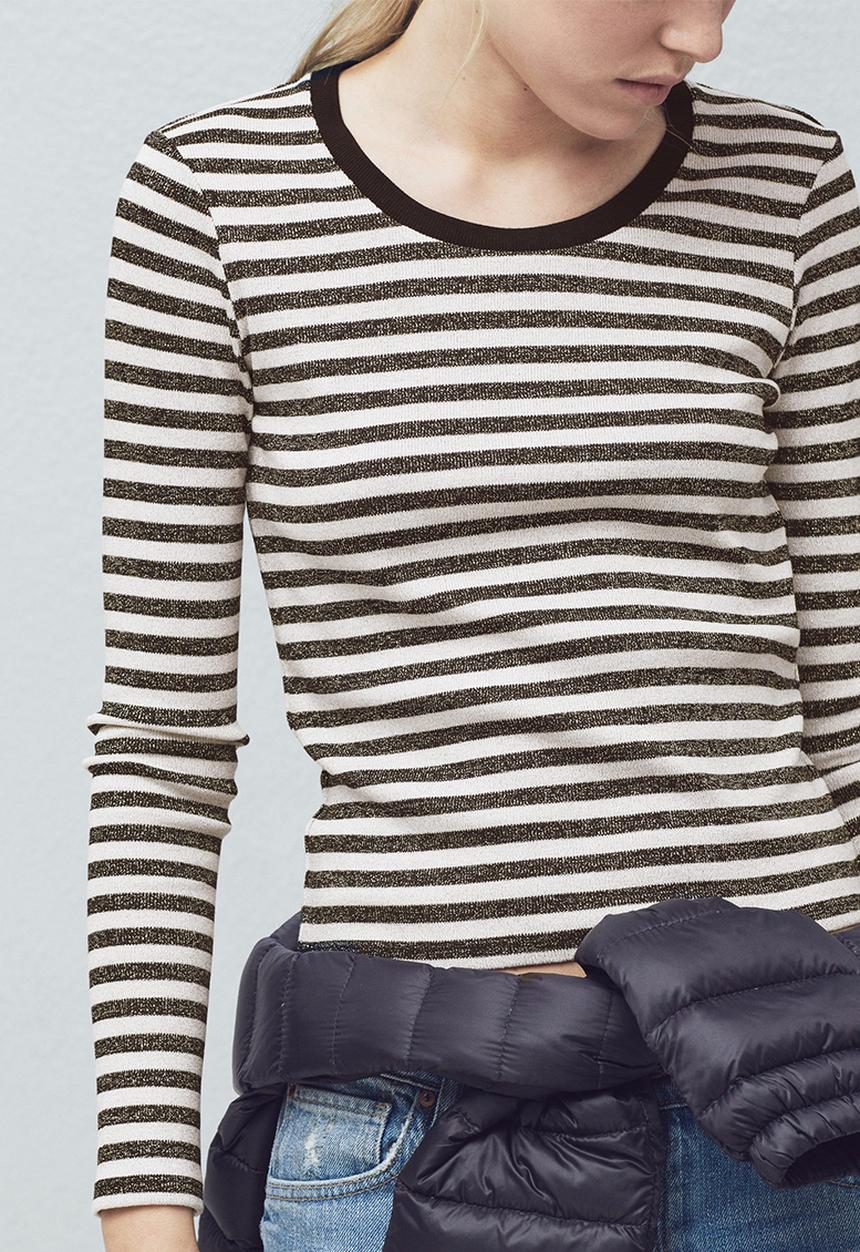MANGO - Striped Lurex T-shirt Gold