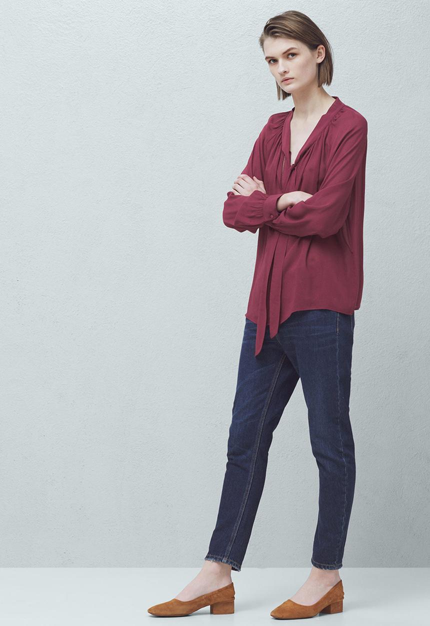 MANGO - Front Tie Blouse Dark Red