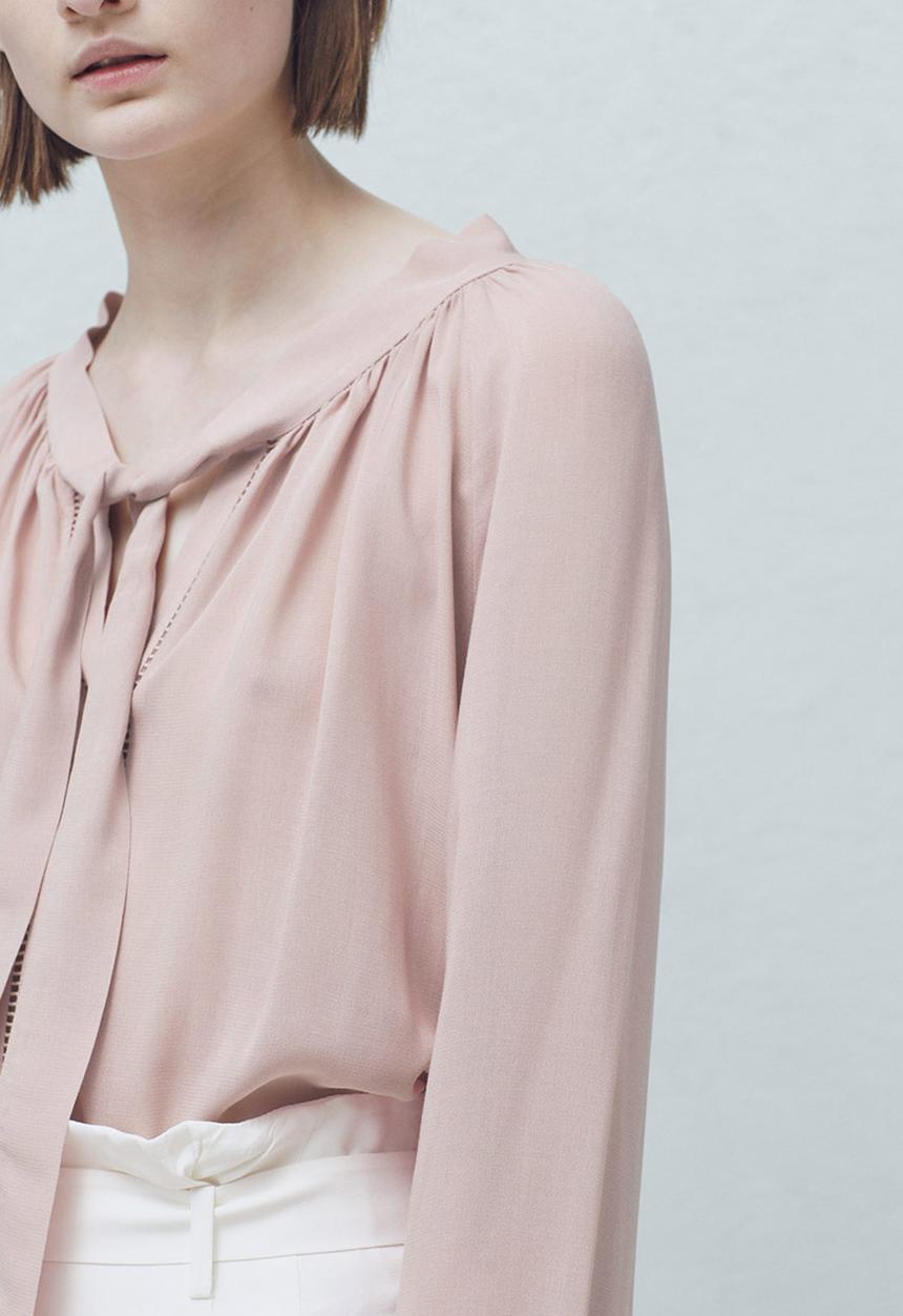 MANGO - Front Tie Blouse Mid Pink