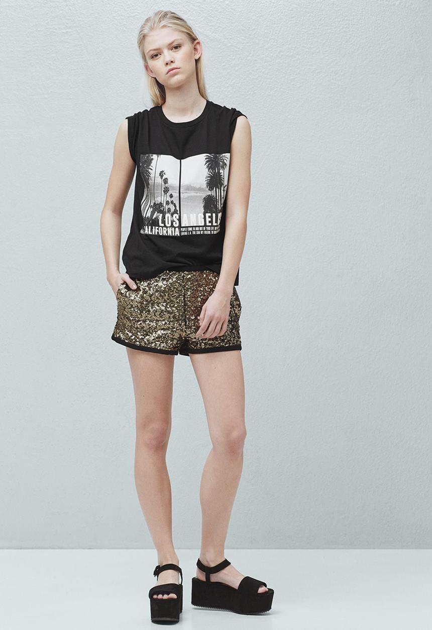 MANGO - Printed T-shirt Black