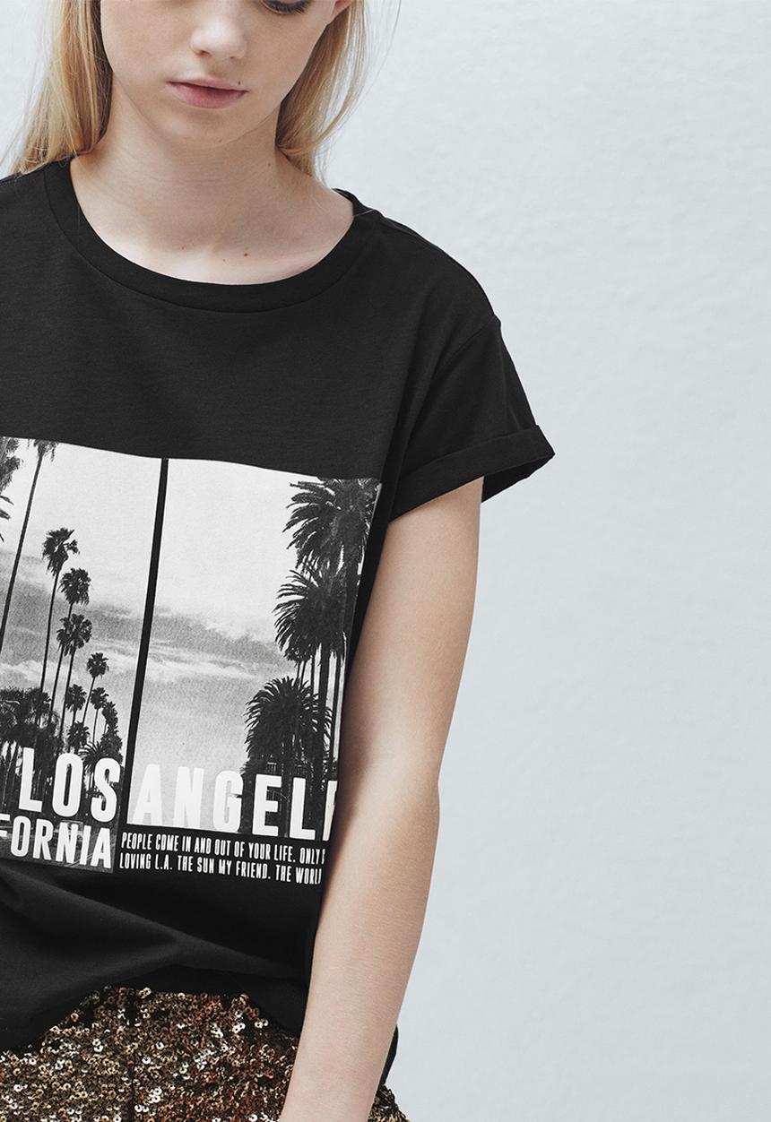 MANGO - Printed T-shirt Black