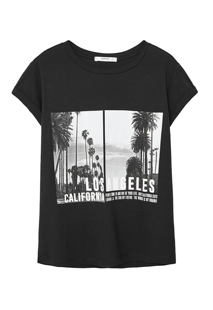 MANGO - Printed T-shirt Black