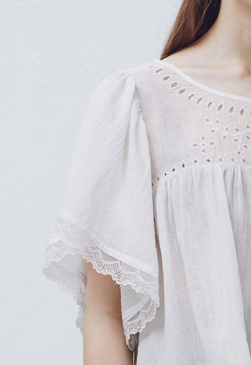 MANGO - Openwork Top with Lace Trim White
