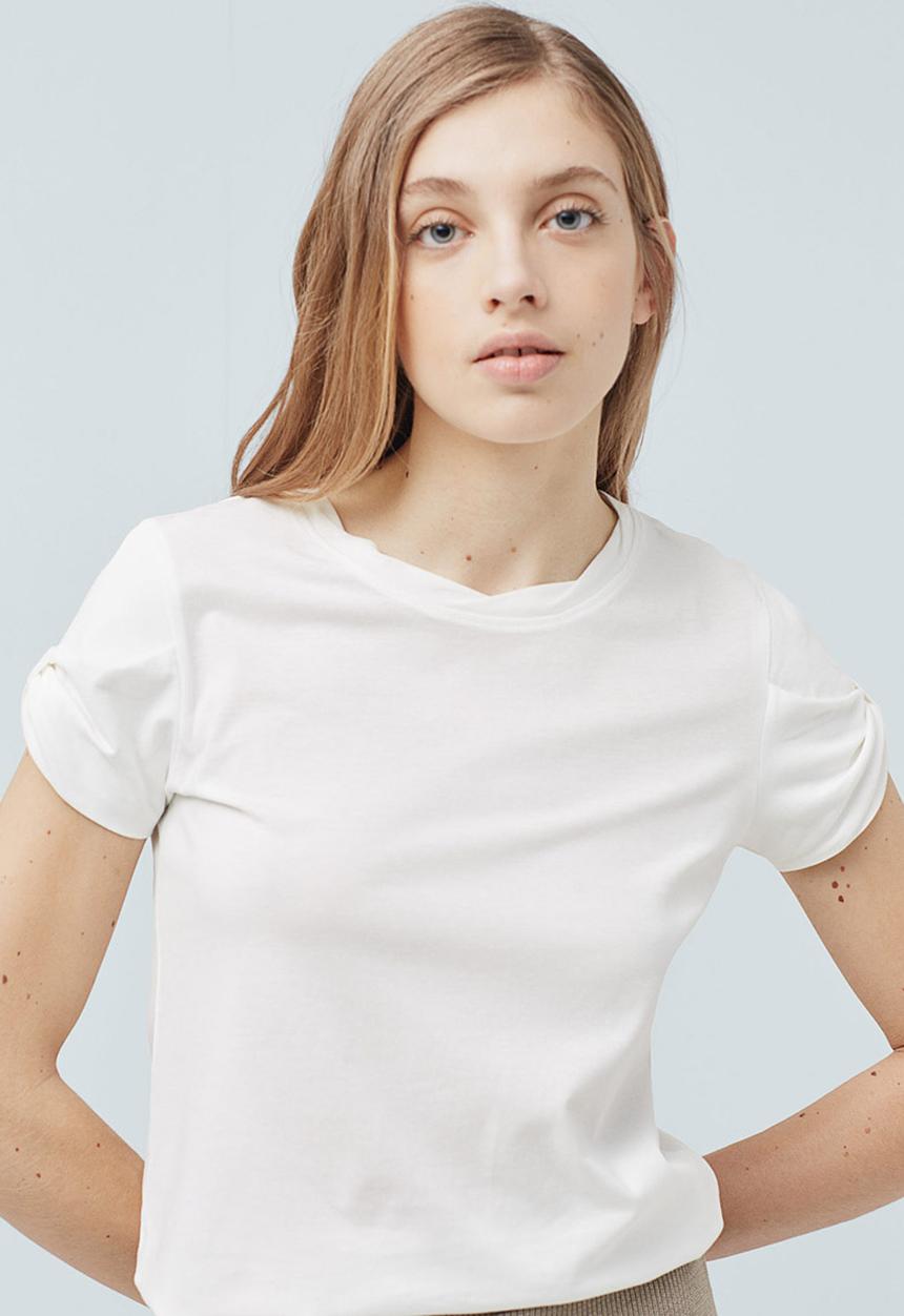 MANGO - Basic T-shirt with Cuff Detail White