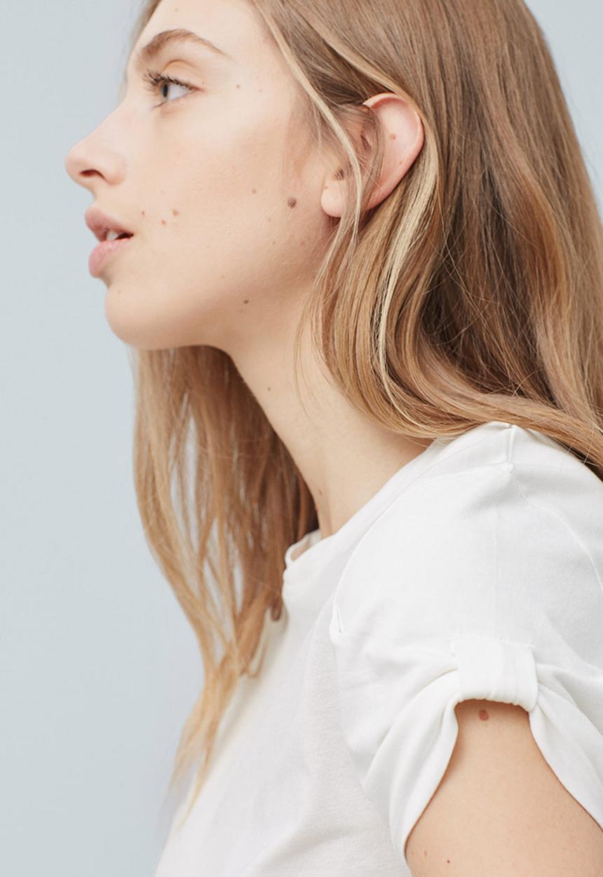 MANGO - Basic T-shirt with Cuff Detail White