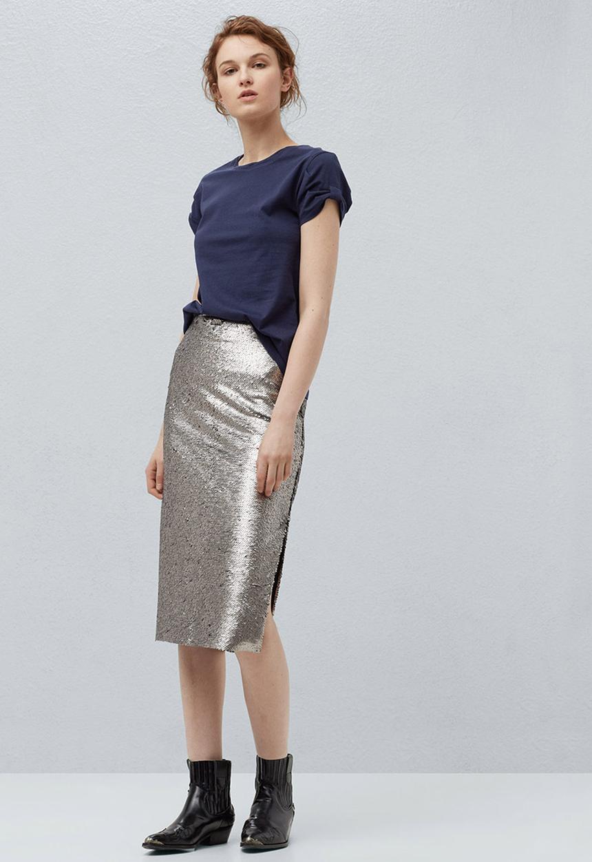 MANGO - Basic T-shirt with Cuff Detail Navy