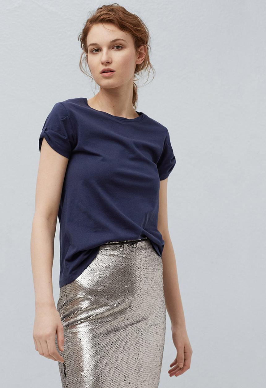 MANGO - Basic T-shirt with Cuff Detail Navy