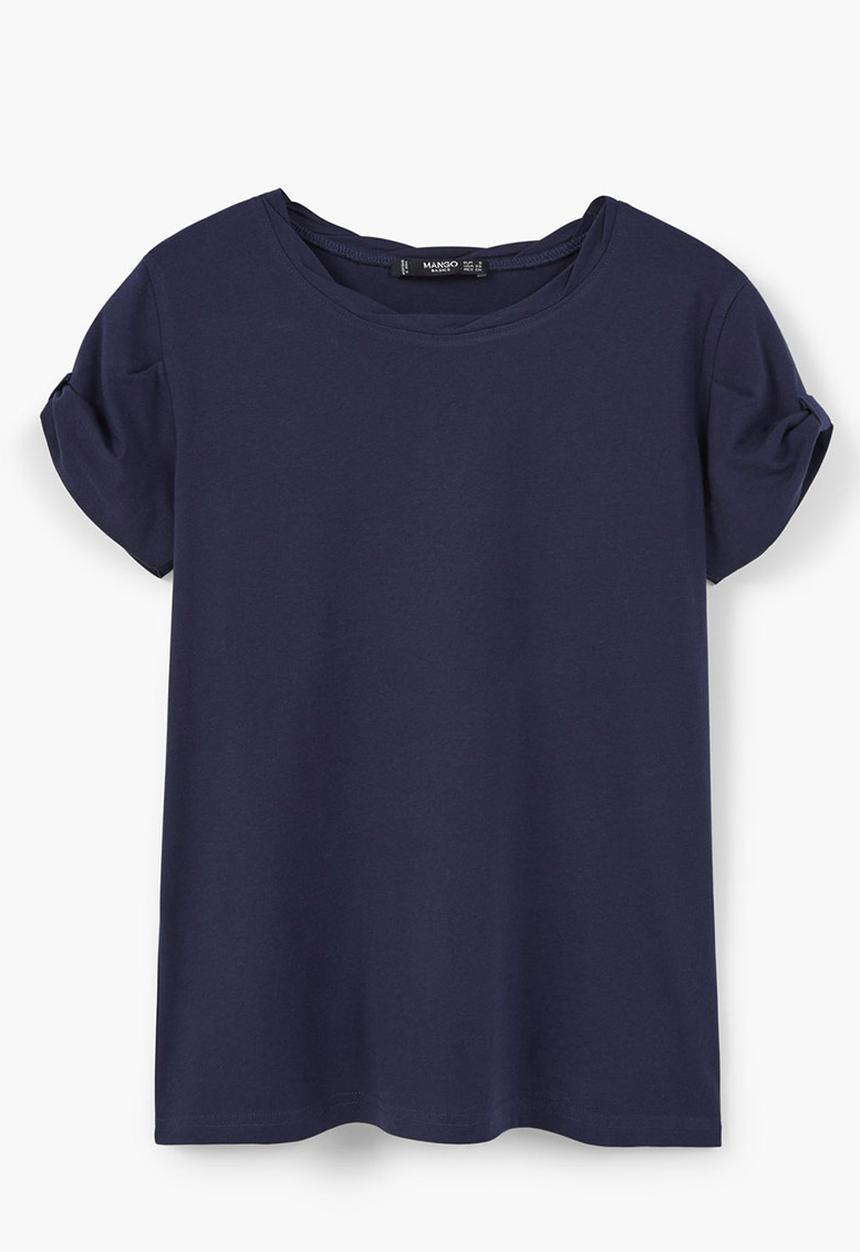 MANGO - Basic T-shirt with Cuff Detail Navy