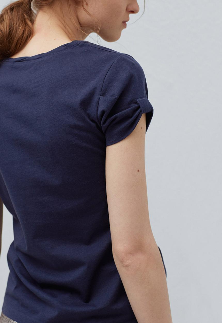 MANGO - Basic T-shirt with Cuff Detail Navy