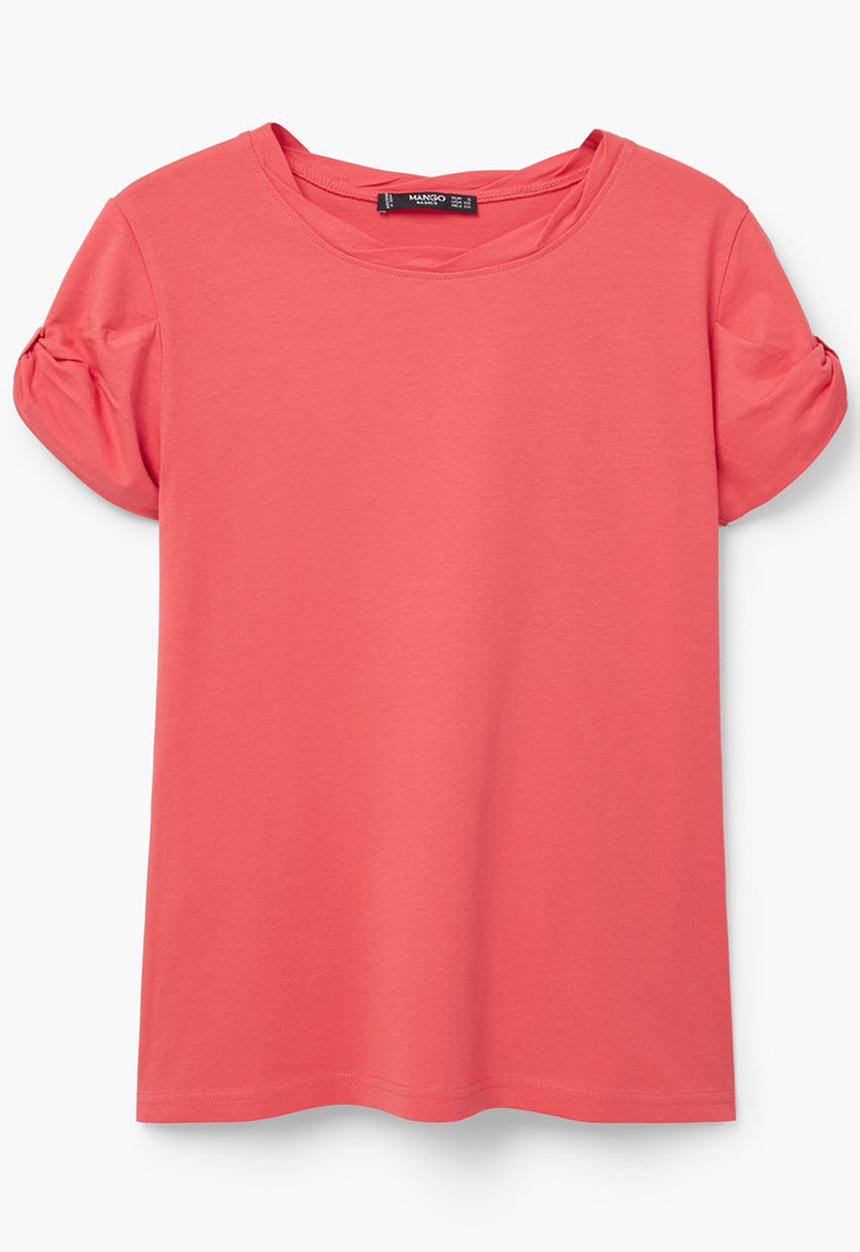 MANGO - Basic T-shirt with Cuff Detail Coral