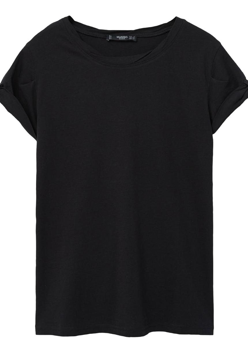 MANGO - Basic T-shirt with Cuff Detail Black
