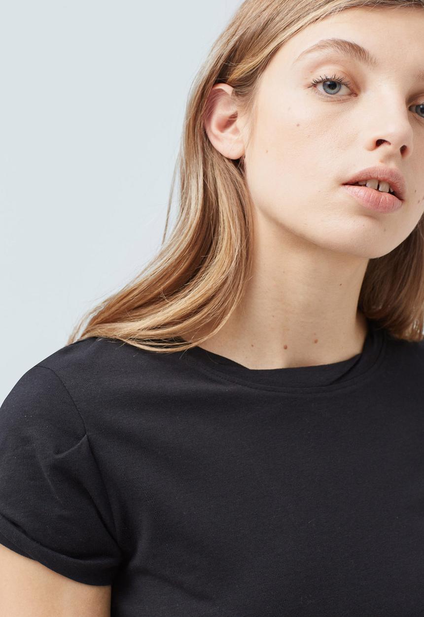 MANGO - Basic T-shirt with Cuff Detail Black