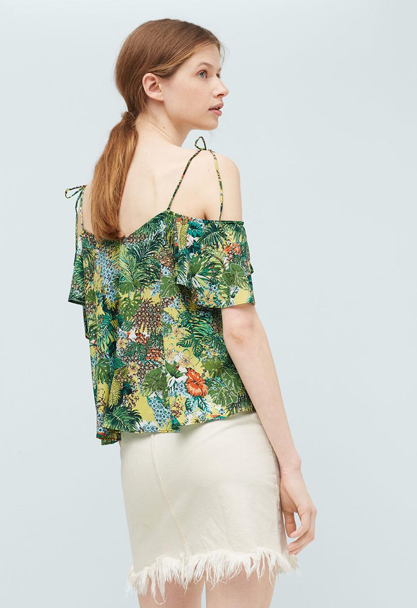 MANGO - Tropical Print Off-the-shoulder Top Green