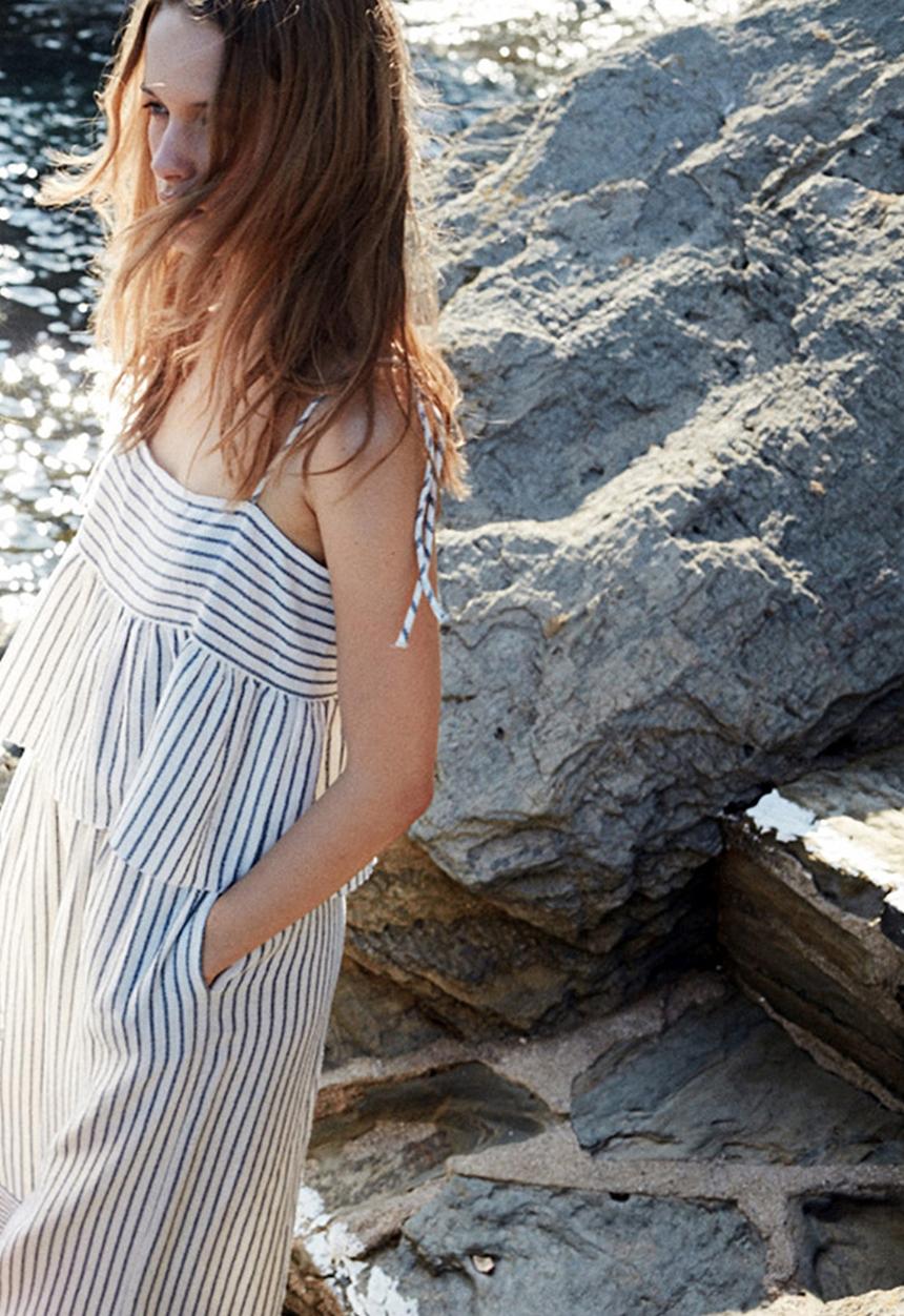 MANGO - Striped Frill Cami Blue and White