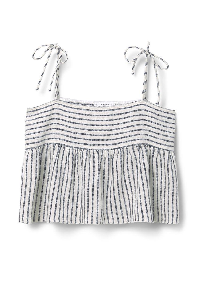 MANGO - Striped Frill Cami Blue and White