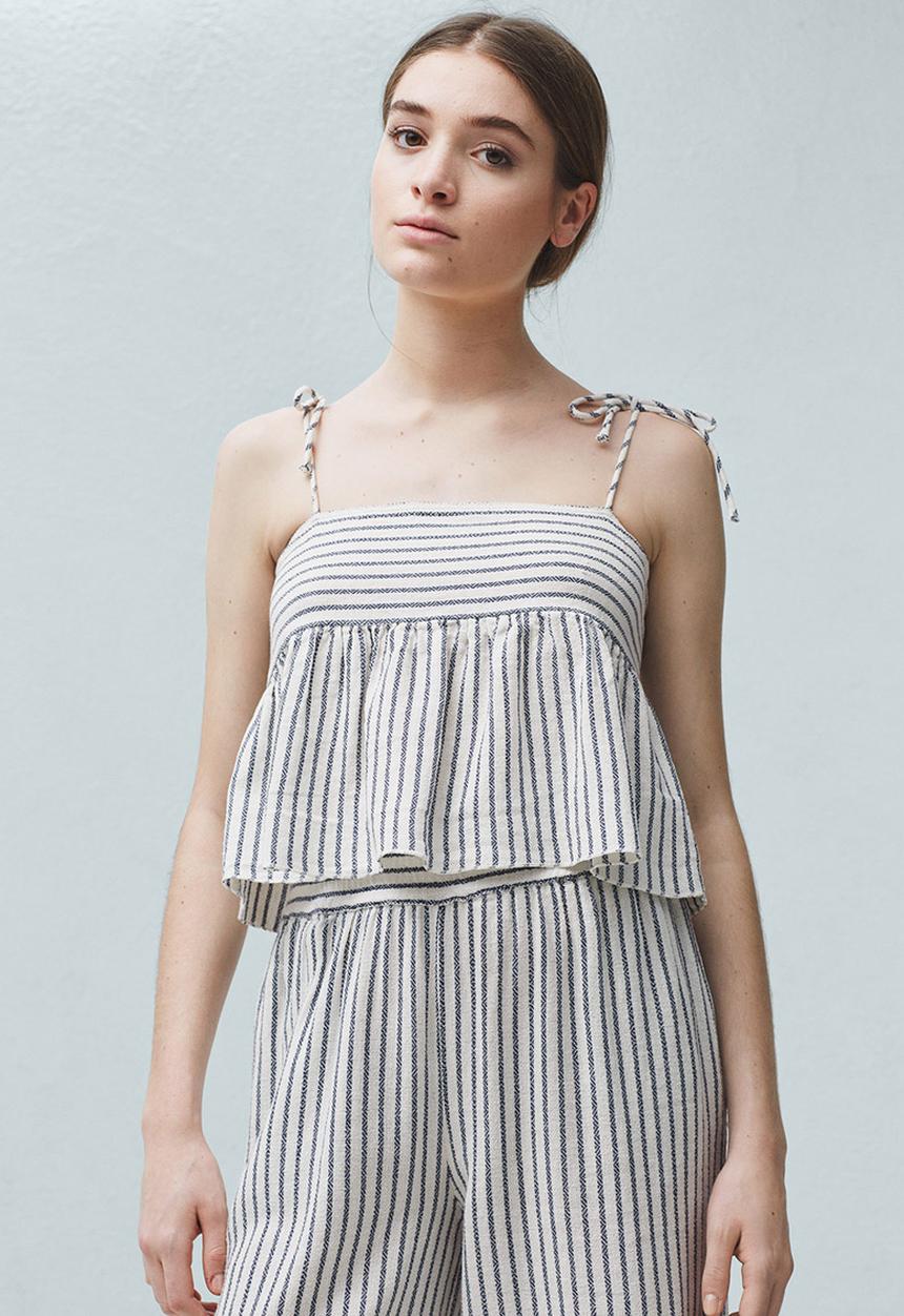 MANGO - Striped Frill Cami Blue and White
