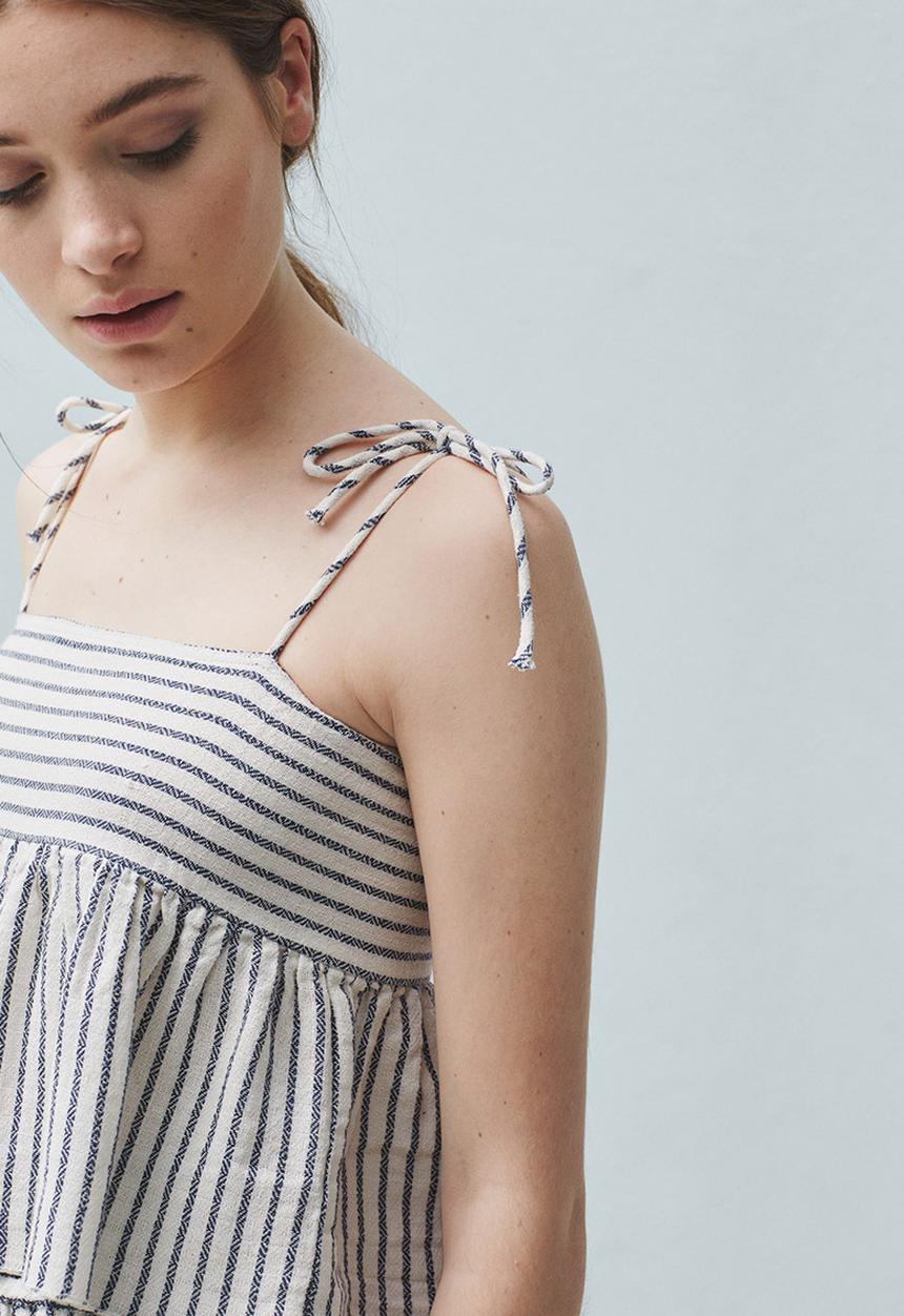 MANGO - Striped Frill Cami Blue and White