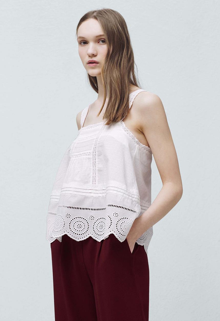 MANGO - Embroidered Top White