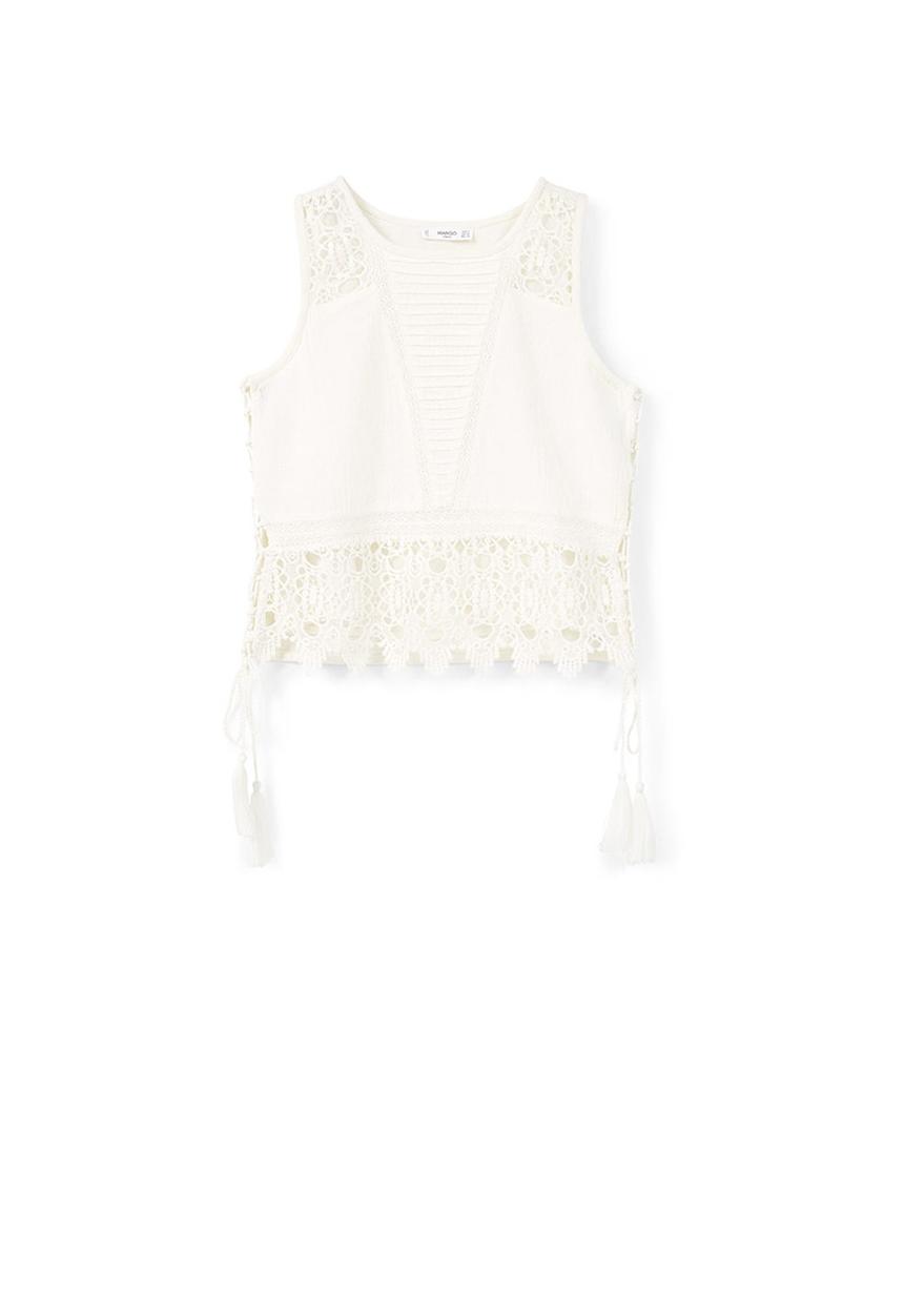 MANGO - Lace Inset Panel Top Off White