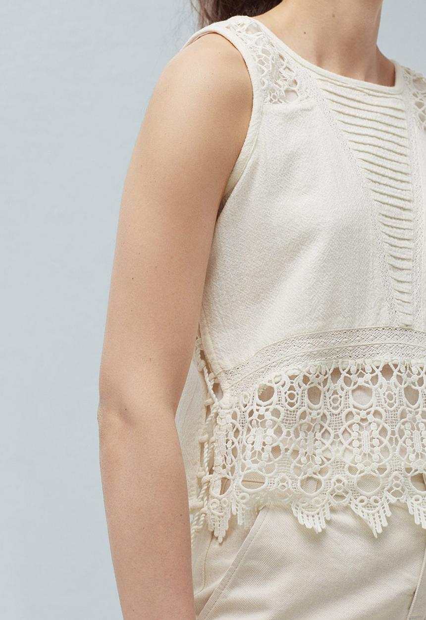 MANGO - Lace Inset Panel Top Off White