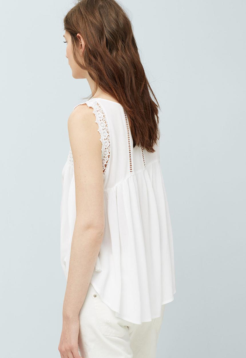 MANGO - Gathered Top with Decorative Trim White