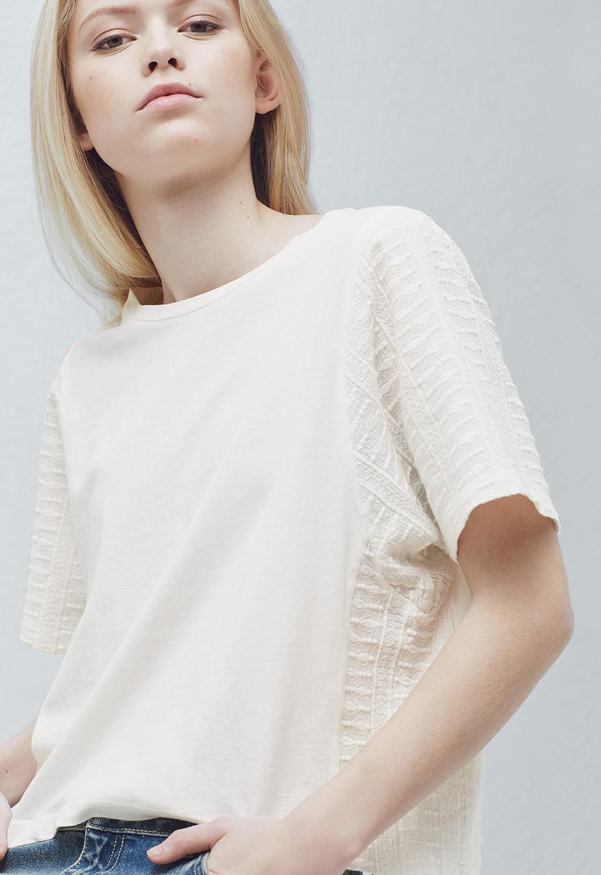MANGO - T-shirt with Sleeve Panel Effect Milk