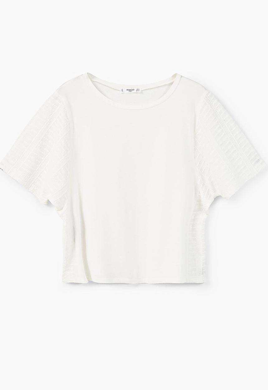 MANGO - T-shirt with Sleeve Panel Effect Milk
