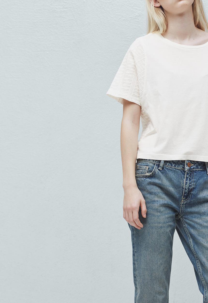 MANGO - T-shirt with Sleeve Panel Effect Milk