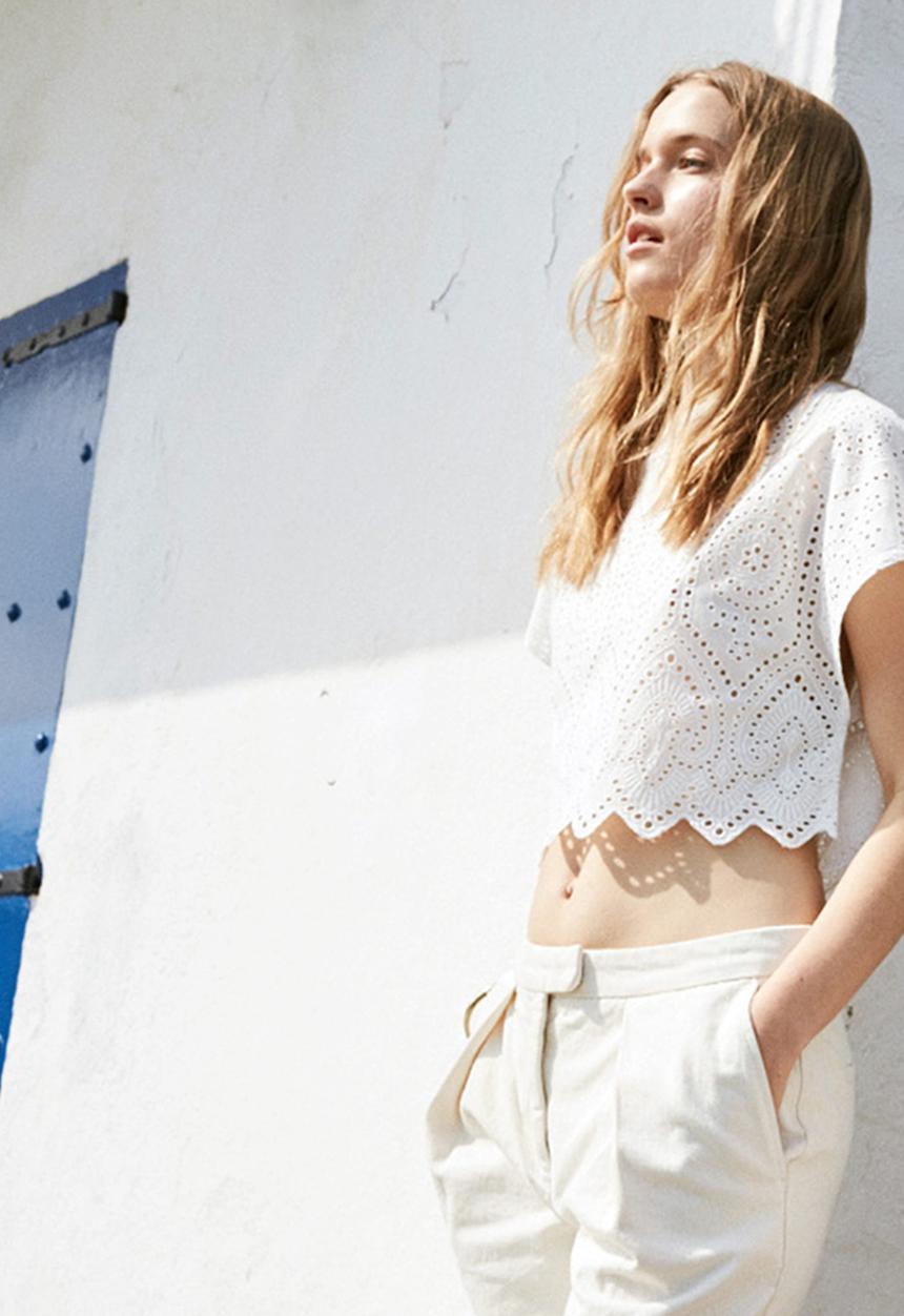 MANGO - Openwork Detail Crop Top White